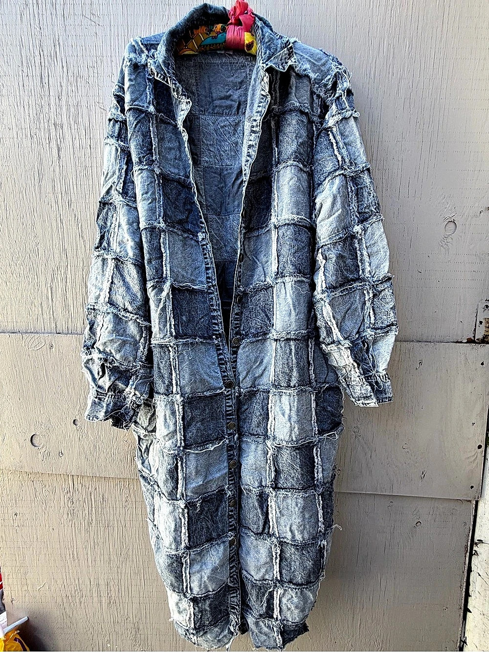 Olí & Hali Distressed Checkered Denim Jacket Size Medium
